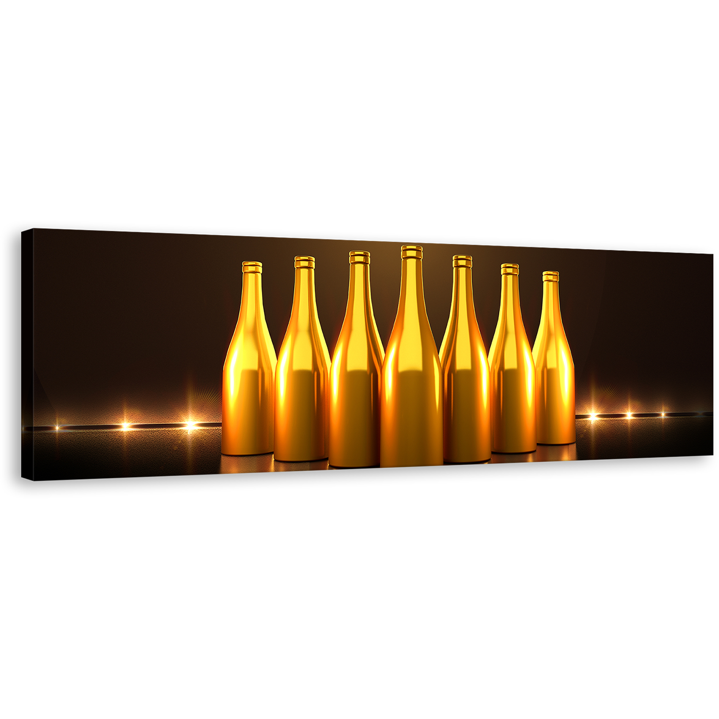 Champagne Bottles Canvas Print, Stylish Gold Champagne Bottles Wall Art, Bright Dark Brown Background 1 Piece Canvas Art