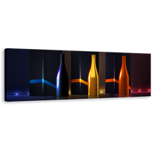 Load image into Gallery viewer, Champagne Bottles Canvas Wall Art, Red Blue Yellow Bottles Canvas Print, Luxury Drinks Panoramic Canvas
