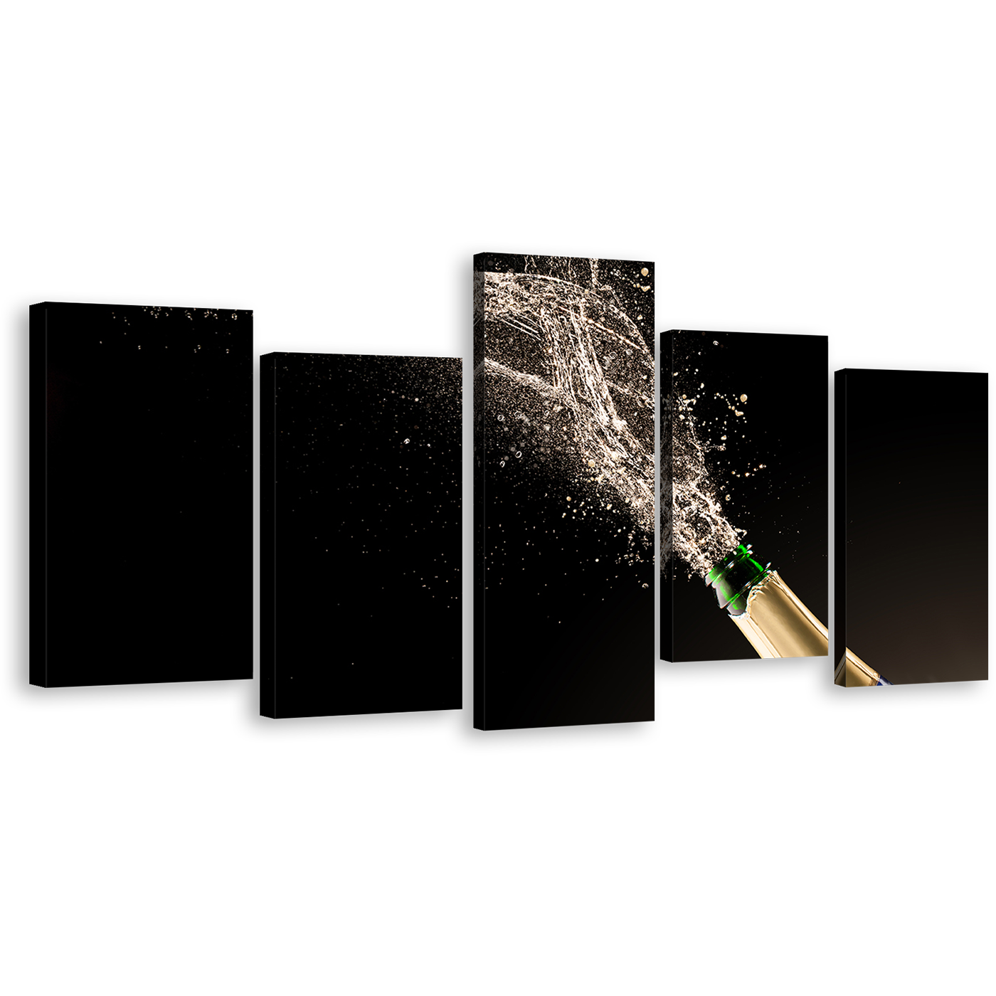 Champagne Burst Canvas Wall Art, Blue Green Champagne Bottle Splash 5 Piece Canvas Print, Champagne Cork Splash Celebration Canvas Set