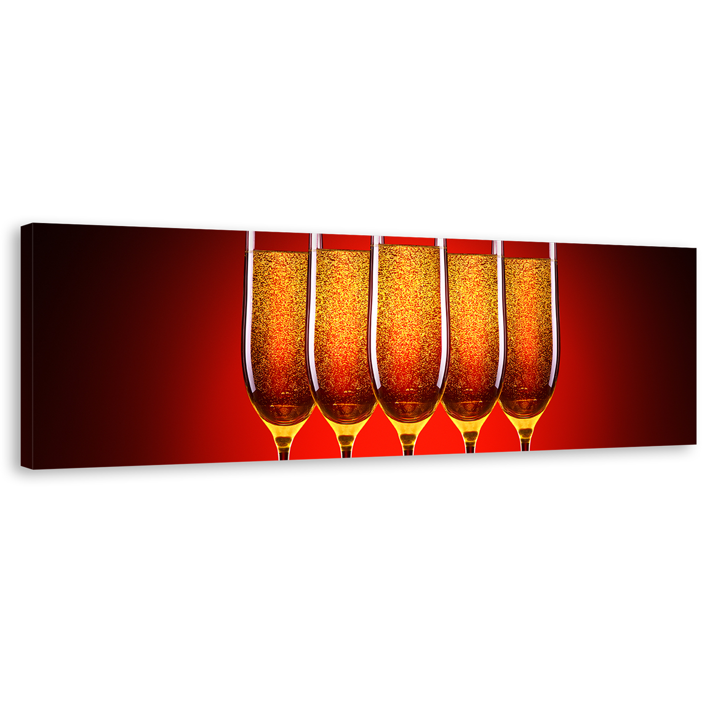 Champagne Celebration Canvas Print, Sexy Champagne Glasses Party Panoramic Canvas Wall Art, Orange Red Champagne Crystal Glasses Canvas Artwork