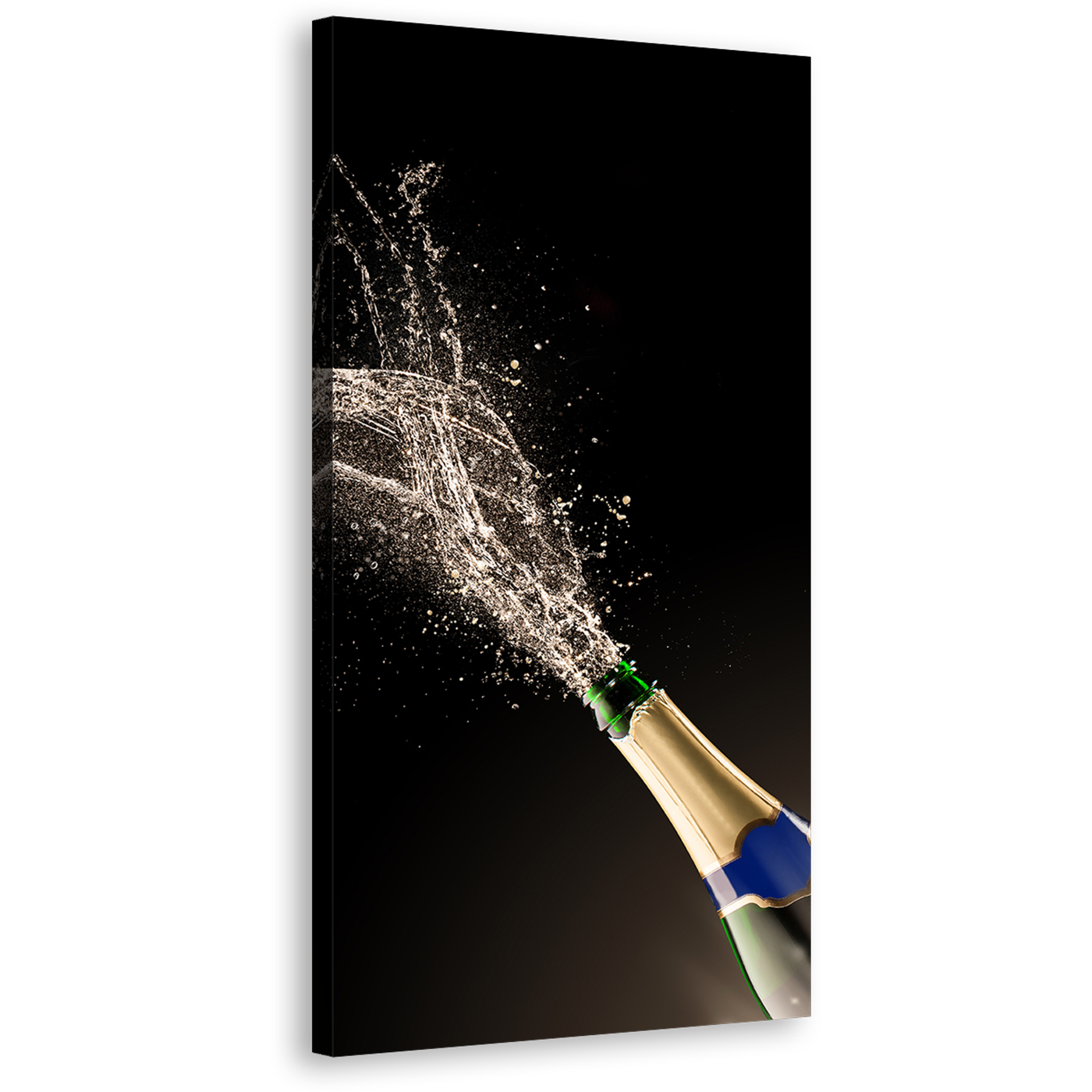 Champagne Exploding Canvas Wall Art, Green Blue Champagne Bottle 1 Piece Canvas Artwork, Champagne Cork Splash Canvas Print