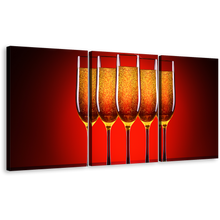 Load image into Gallery viewer, Champagne Glasses Canvas Wall Art, Champagne Celebration Canvas Set, Luxury Orange Red Champagne Glasses 3 Piece Canvas Print
