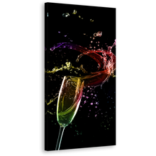 Load image into Gallery viewer, Champagne Splash Canvas Wall Art, Colorful Alcohol Glass Splashing 1 Piece Vertical Canvas Artwork, Champagne Digital Artwork Canvas Print
