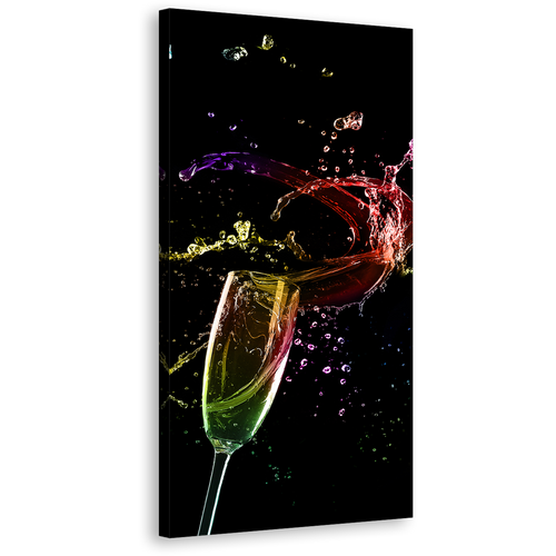 Champagne Splash Canvas Wall Art, Colorful Alcohol Glass Splashing 1 Piece Vertical Canvas Artwork, Champagne Digital Artwork Canvas Print