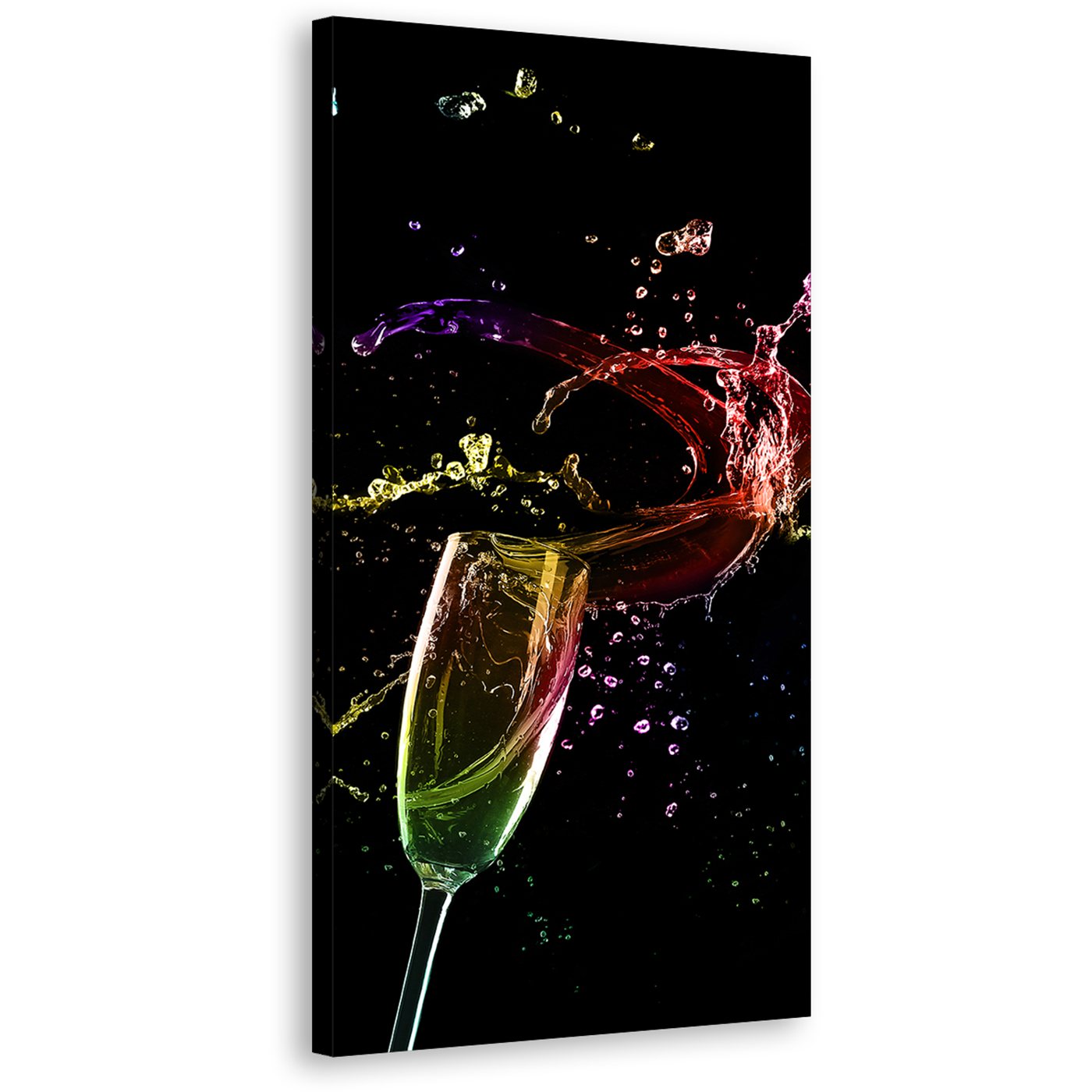 Champagne Splash Canvas Wall Art, Colorful Alcohol Glass Splashing 1 Piece Vertical Canvas Artwork, Champagne Digital Artwork Canvas Print