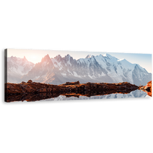 Load image into Gallery viewer, Chesery Lake Canvas Wall Art, White Monte Bianco Mountain Panoramic Canvas Artwork, Incredible Brown Mountain Landscape View Canvas Print
