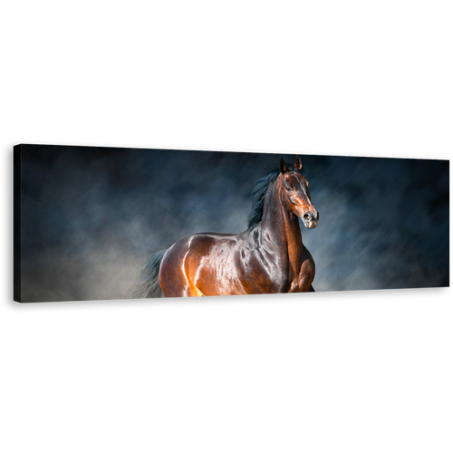 Chestnut Horse Canvas Wall Art, Black Brown Horse Running Forward 1 Piece Canvas Print, Horse Galloping Canvas Artwork