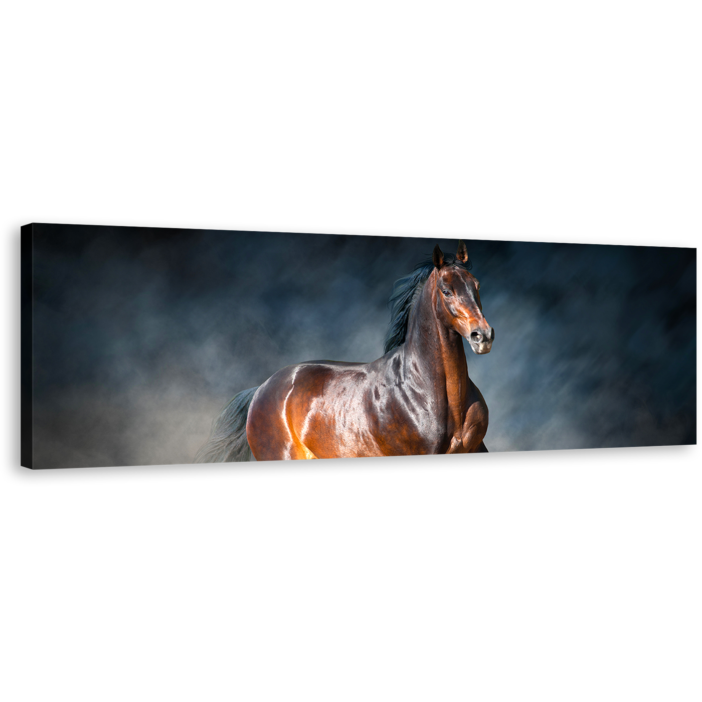 Chestnut Horse Canvas Wall Art, Black Brown Horse Running Forward 1 Piece Canvas Print, Horse Galloping Canvas Artwork