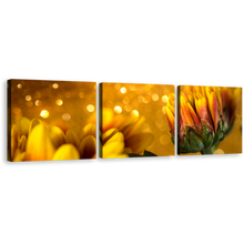 Load image into Gallery viewer, Chrysanthemum Flowers Canvas Wall Art, Golden Abstract Beautiful Floral 3 Piece Canvas Set, Yellow Flower Canvas Print
