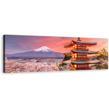 Load image into Gallery viewer, Chureito Pagoda Canvas Print, White Blue Mount Fuji Mountain 1 Piece Canvas Wall Art, Japan Cherry Blossom Wide Canvas
