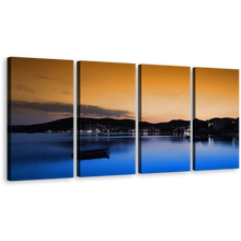 Load image into Gallery viewer, City Beach Canvas Wall Art, Black Ocean Mountains Canvas Print, Milos Island Orange Sunset Sea 4 Piece Canvas Set, Greece Blue Ocean Beach Multi Panel Canvas
