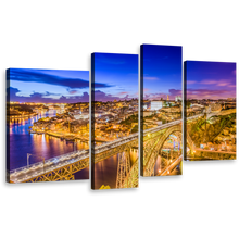 Load image into Gallery viewer, City Bridge Canvas Print, Portugal Yellow Dom Luis Canvas Multi-panel Art, Blue Sky Douro River 4 Piece Wall Art
