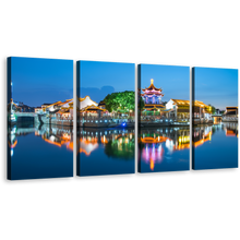 Load image into Gallery viewer, City Landscape Canvas Print, Colorful City View 4 Piece Canvas Wall Art, City Lights Reflection Multi Canvas
