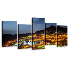 Load image into Gallery viewer, City Mountains Canvas Wall Ary Cyprus Grey Sky Village Mountain 5 Piece Canvas Print, Cyprus Orange Village Mountain Multi Canvas
