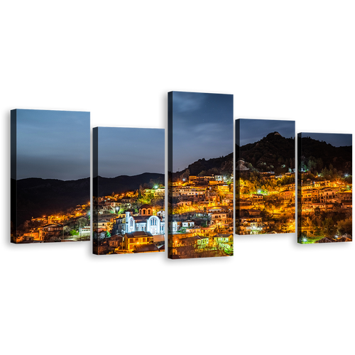 City Mountains Canvas Wall Ary Cyprus Grey Sky Village Mountain 5 Piece Canvas Print, Cyprus Orange Village Mountain Multi Canvas