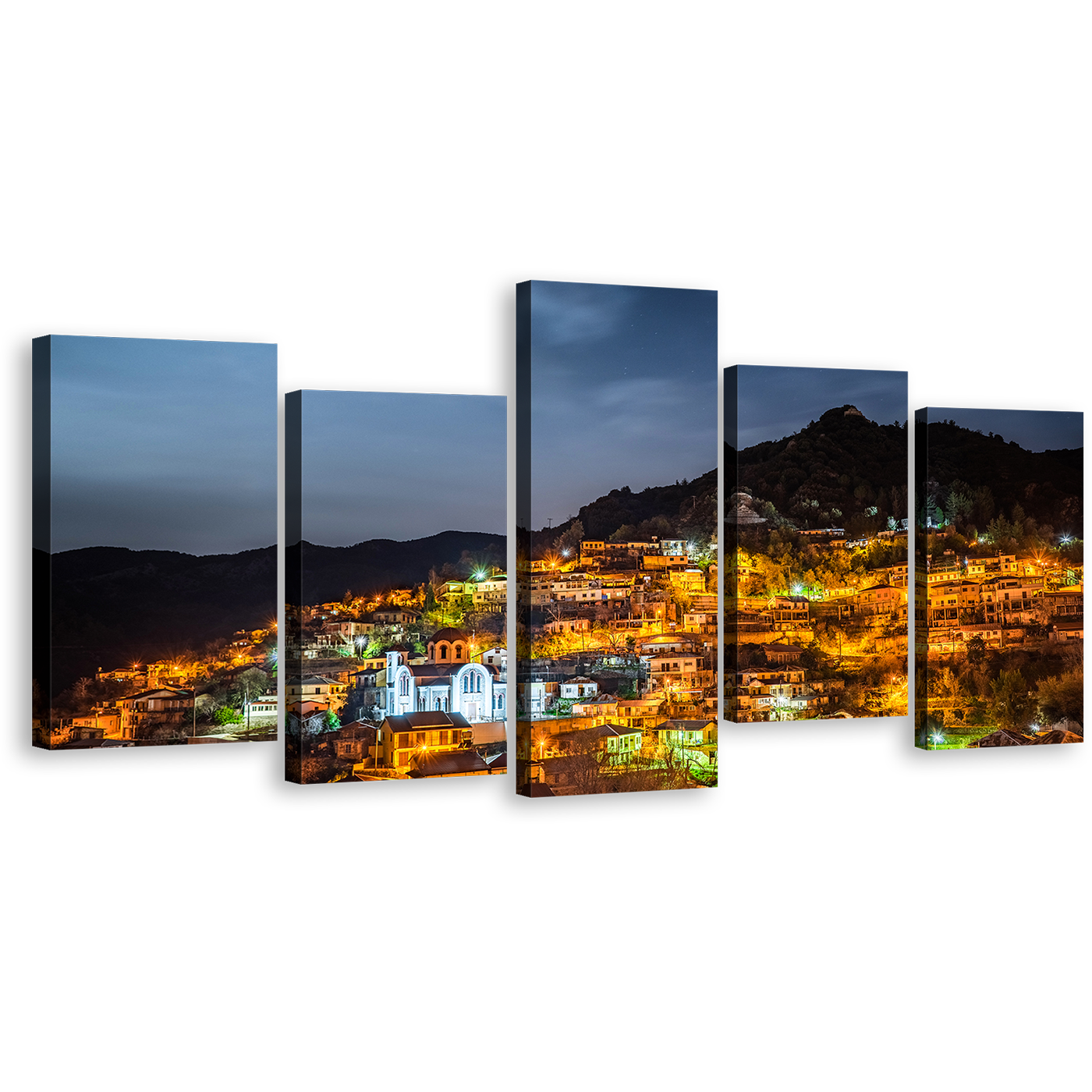 City Mountains Canvas Wall Ary Cyprus Grey Sky Village Mountain 5 Piece Canvas Print, Cyprus Orange Village Mountain Multi Canvas