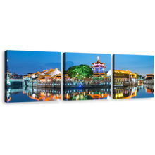 Load image into Gallery viewer, City Reflection Canvas Wall Art, Beautiful City Landscape 3 Piece Canvas Set, Colorful City Lights Canvas Print
