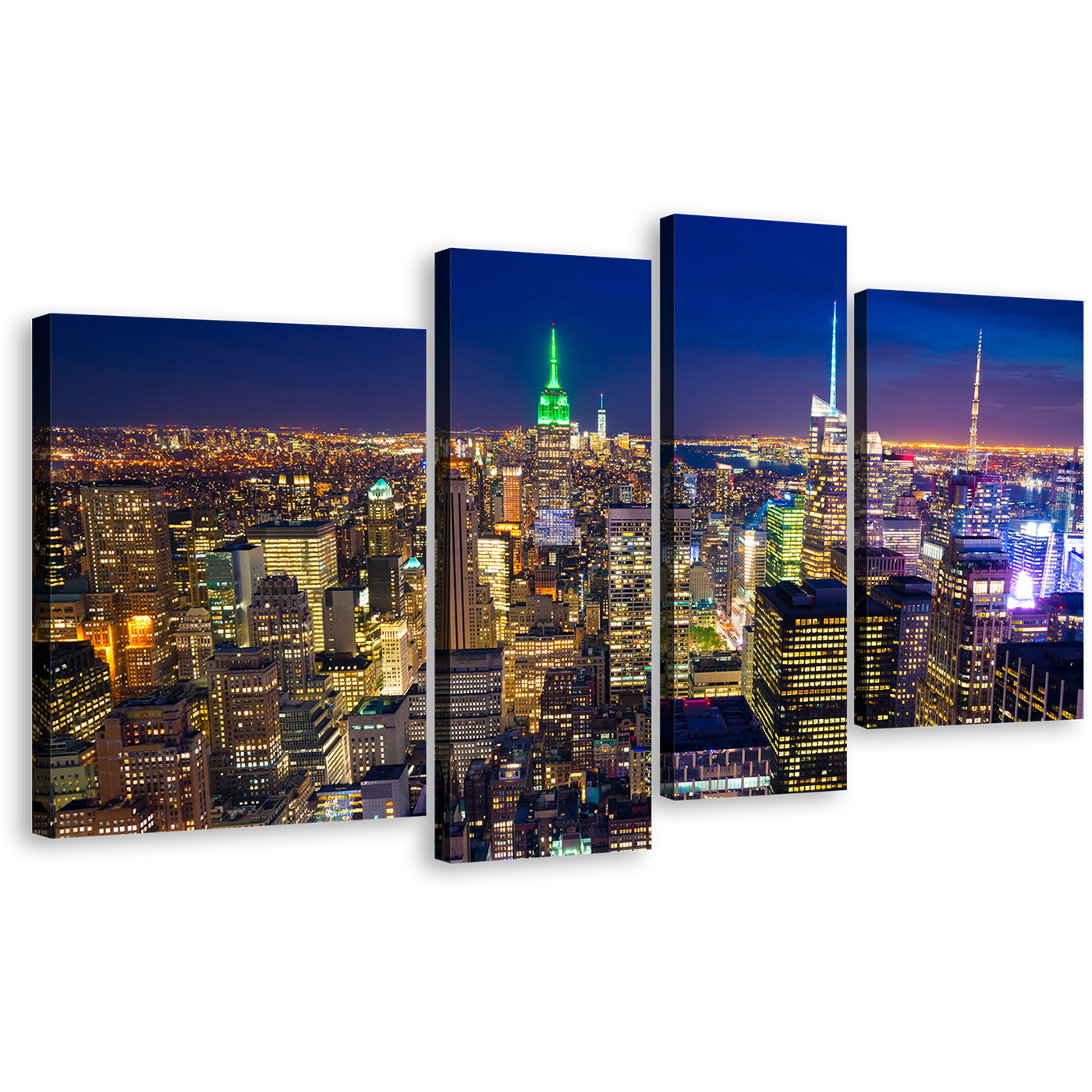 City Skyline Canvas Print, Yellow New York City Multi Canvas, Blue Sky Manhattan 4 Piece Canvas Wall Art