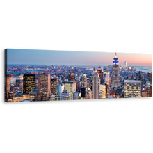 Load image into Gallery viewer, City Skyline Canvas Wall Art, Empire State Building Canvas Artwork, Blue New York Cityscape Canvas Print, Midtown Manhattan Yellow Sunset Sky 1 Piece Canvas
