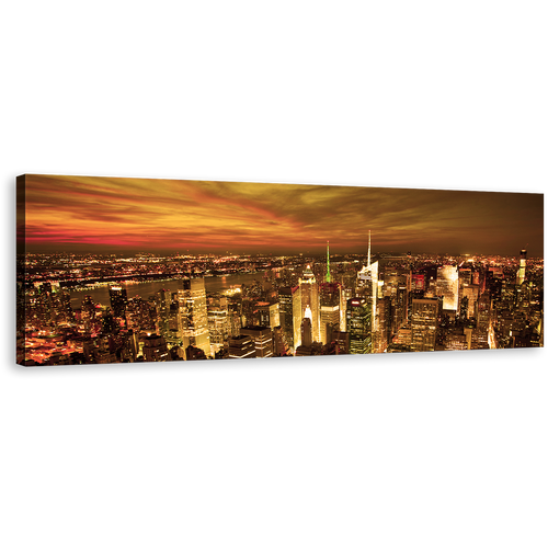 City Skyline Wall Art, Beautiful Brown New York City 1 Piece Canvas Print, Dramatic Yellow Cloudy Sky Canvas Art