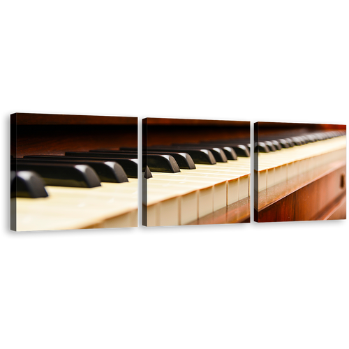 Classic Piano Canvas Print, Black White Piano Keyboard 3 Piece Canvas Wall Art, Orange Acoustic Piano Abstract Triptych Multiple Canvas