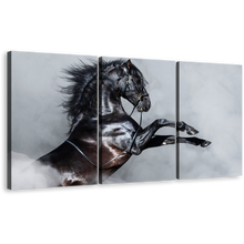 Load image into Gallery viewer, Classic Stallion Canvas Wall Art, Grey Shinny Horse 3 Piece Canvas, Black Horse Side Portrait Canvas Print
