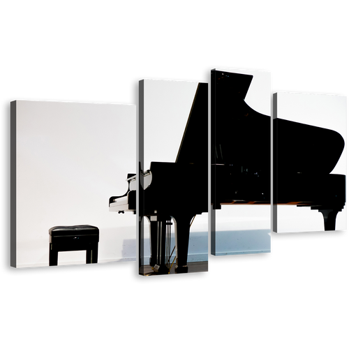 Classical Piano Canvas Wall Art, Black Elegant Piano 4 Piece Canvas Set, White Abstract Musical Piano Canvas Canvas Print