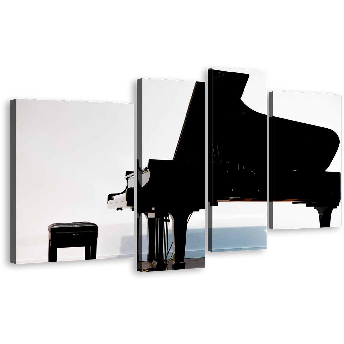 Classical Piano Canvas Wall Art, Black Elegant Piano 4 Piece Canvas Set, White Abstract Musical Piano Canvas Canvas Print