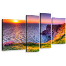 Load image into Gallery viewer, Cliffs of Moher Canvas Print, Orange Ocean Sunset Mountains 4 Piece Wall Art, Blue Ireland Ocean Reflection 4 Piece Multiple Canvas
