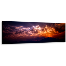 Load image into Gallery viewer, Clouds Abstract Canvas Wall Art, Cloudy Orange Sunset Canvas Print, Beautiful Blue Sky Abstract Panoramic Canvas
