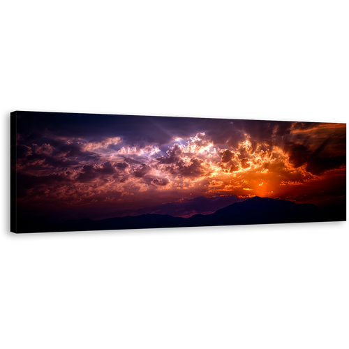 Clouds Abstract Canvas Wall Art, Cloudy Orange Sunset Canvas Print, Beautiful Blue Sky Abstract Panoramic Canvas