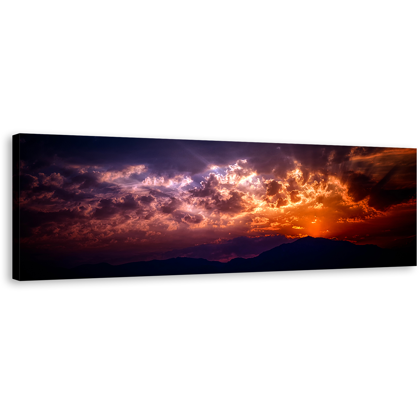 Clouds Abstract Canvas Wall Art, Cloudy Orange Sunset Canvas Print, Beautiful Blue Sky Abstract Panoramic Canvas