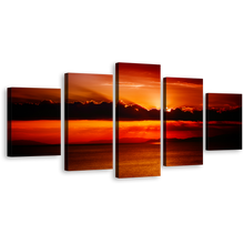 Load image into Gallery viewer, Clouds Sea Canvas Print, Cloudy Red Ocean Sky Multiple Canvas, Orange Sea Sunset Behind Clouds 5 Piece Canvas Wall Art
