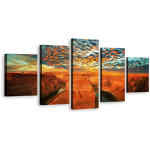 Load image into Gallery viewer, Cloudy Desert Canvas Wall Art, Grand Canyon National Park Canvas Print, Green Sky Colorado River 5 Piece Multi Panel Canvas, Arizona Horsehoe Bend Brown Desert Canvas Set
