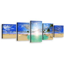 Load image into Gallery viewer, Cloudy Desert Wall Art, Dramatic Blue Sky Sunrise Canvas Print, Green Lake Trees 5 Piece Canvas Set
