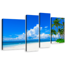 Load image into Gallery viewer, Cloudy Ocean Canvas Print, Blue Ocean Sky 4 Piece Canvas Wall Art, Green Trees Ocean Beach Canvas Set
