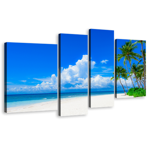 Cloudy Ocean Canvas Print, Blue Ocean Sky 4 Piece Canvas Wall Art, Green Trees Ocean Beach Canvas Set