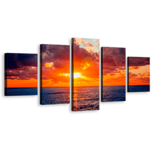 Load image into Gallery viewer, Cloudy Ocean Canvas Print, Russia Blue Ocean 5 Piece Canvas Wall Art, Sochi Orange Sky Ocean Multi Canvas
