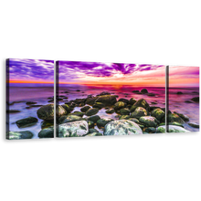 Load image into Gallery viewer, Cloudy Ocean Canvas Wall Art, Colorful Ocean Sky 3 Piece Multi Canvas, Ocean Rocks Triptych Canvas Print
