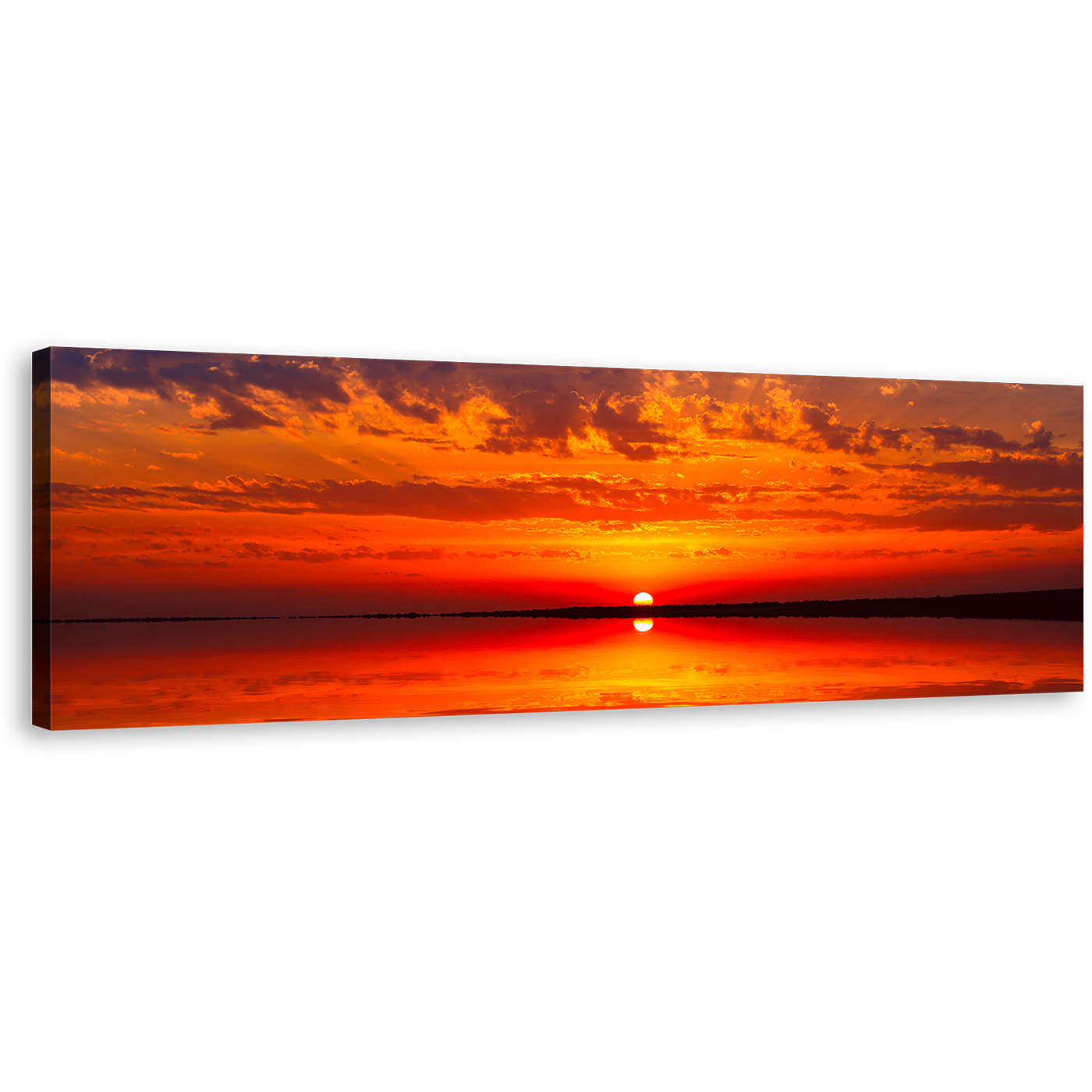 Cloudy Ocean Canvas Wall Art, Ocean Sunset Seascape 1 Piece Canvas Print, Red Sunset Dramatic Ocean Canvas Artwork