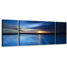 Load image into Gallery viewer, Cloudy Ocean Canvas Wall Art, Yellow Sunrise Seascape 3 Piece Canvas Print, Beautiful Blue Sky Ocean Triptych Multi Canvas Artwork
