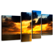 Load image into Gallery viewer, Cloudy Seascape Canvas Print, Yellow Ocean Sky 4 Piece Canvas Wall Art, Grey Sea Sunset Reflection Multi Canvas
