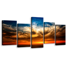 Load image into Gallery viewer, Cloudy Seascape Canvas Wall Art, Dramatic Blue Ocean Sky 5 Piece Canvas Print, Orange Sunset Seascape Multi Canvas
