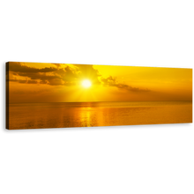 Load image into Gallery viewer, Cloudy Seascape Canvas Wall Art, Yellow Ocean Sky 1 Piece Canvas Wall Art, Orange Sea Sunset Reflection Wide Canvas
