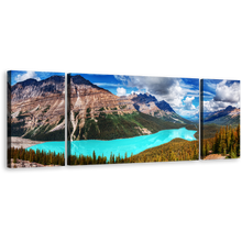 Load image into Gallery viewer, Cloudy Sky Canvas Wall Art, Banff National Park Green Trees Canvas Set, Alberta Blue Peyto Lake 3 Piece Canvas Print
