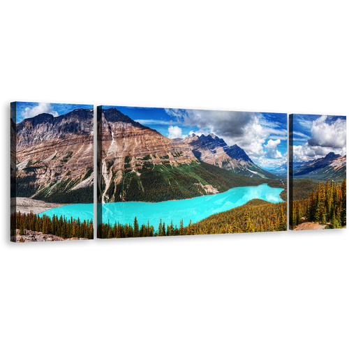 Cloudy Sky Canvas Wall Art, Banff National Park Green Trees Canvas Set, Alberta Blue Peyto Lake 3 Piece Canvas Print