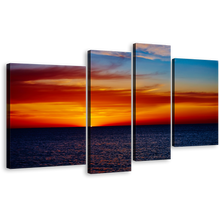 Load image into Gallery viewer, Cloudy Sky Wall Art, Coast Of The Blue Seaascape 4 Piece Multiple Canvas, Dramatic Red Orange Ocean Sky Canvas Print
