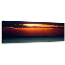 Load image into Gallery viewer, Cloudy Sunset Canvas Wall Art, Beautiful Orange Ocean Sky 1 Piece Canvas Artwork, Yellow Sun Behind Clouds Canvas Print, Blue Sea Wide Canvas
