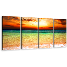 Load image into Gallery viewer, Cloudy Sunset Canvas Wall Art, Orange Ocean Sky Canvas Set, Beautiful Sea Green Ocean 4 Piece Canvas Print
