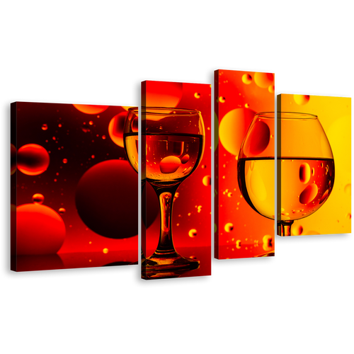 Cocktail Celebration Canvas Wall Art, Yellow Red Cocktail Glasses Canvas Print, Cocktail Party 4 Piece Multi Canvas